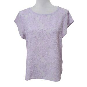 14th & Union Size S Lavender Sheer Top with All-Over Fuzzy Floral Detail